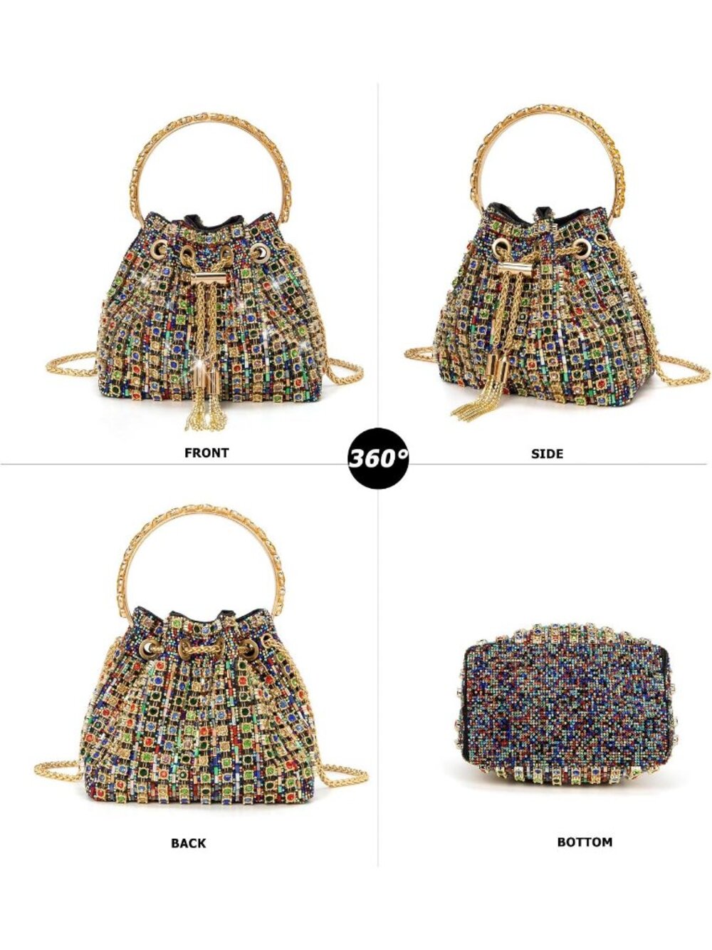 Women Colorful Sparkly Rhinestone Clutch Purse Diamond Chain Evening Bag - Picture 4 of 6
